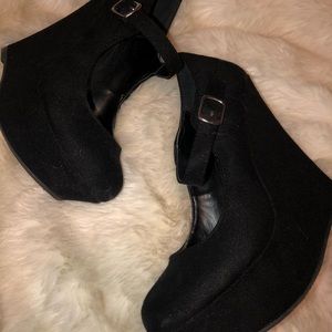 Mary Jane style black wedges